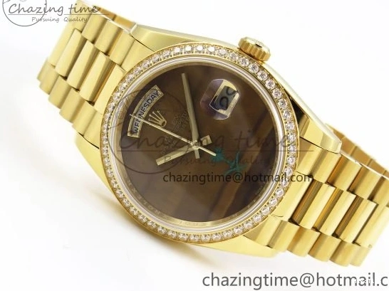MiroTime 0121 WaterResistant Day Date 36 YG RAF 1:1 Best Edition Brown Oman Dial Diamonds Bezel on YG Bracelet A 1518